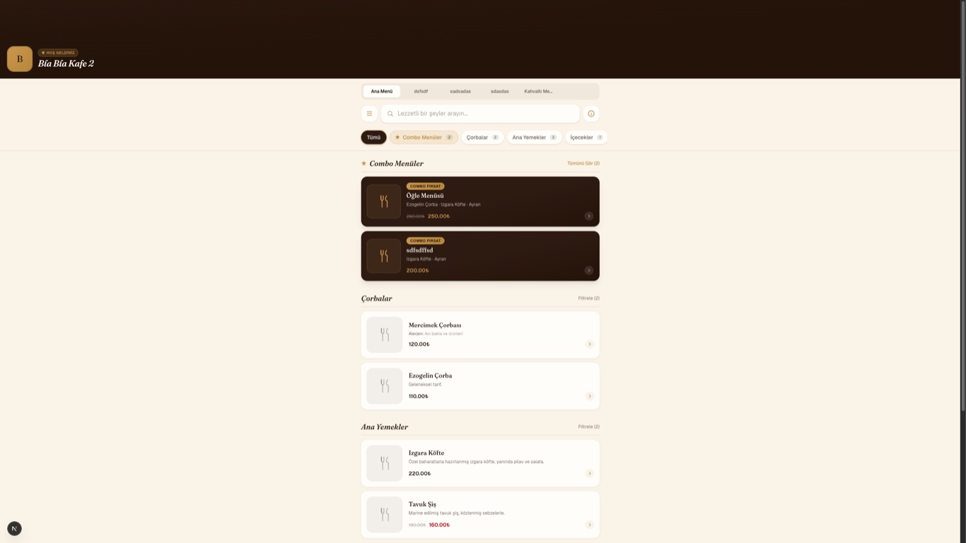 CafeCRM dijital QR menü sistemi — kafe menü ekranı