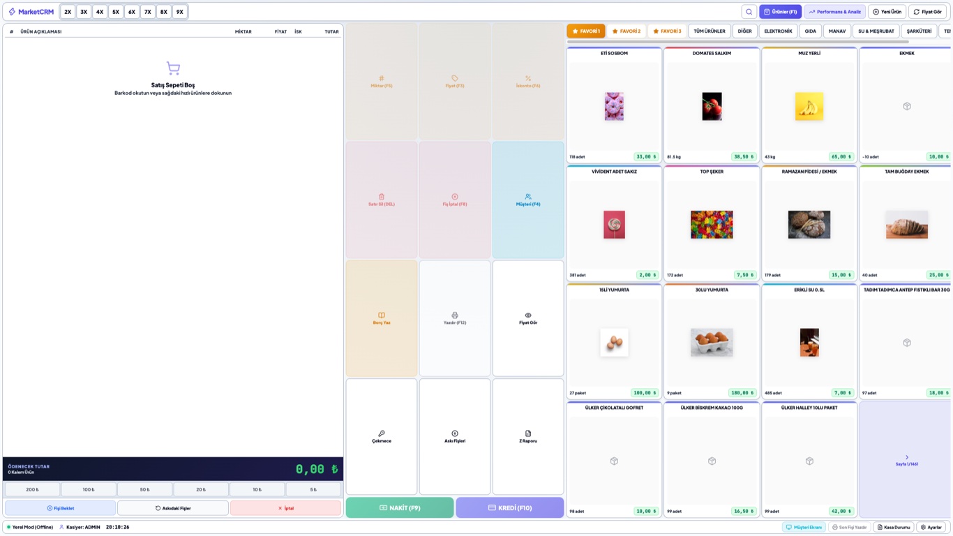 MarketCRM market kasa ve satış sistemi ekranı